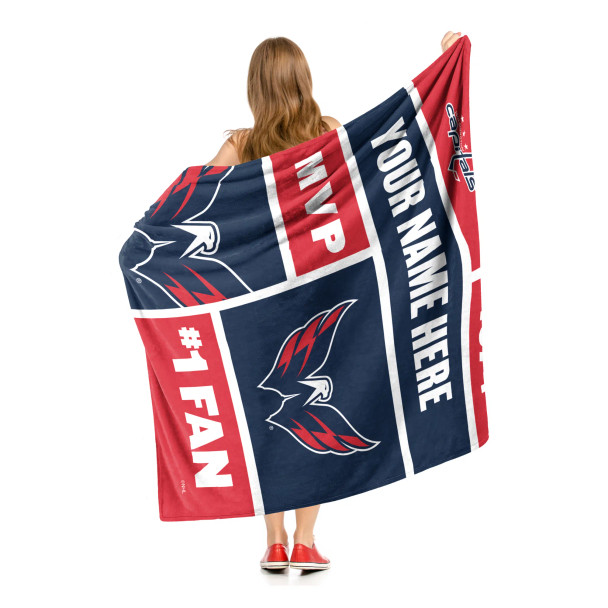 Washington Capitals NHL Colorblock Personalized Silk Touch Sherpa Throw Blanket