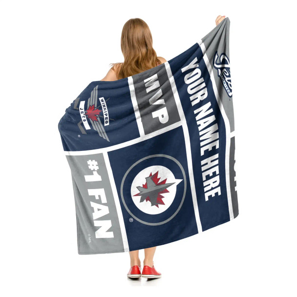 Winnipeg Jets NHL Colorblock Personalized Silk Touch Sherpa Throw Blanket