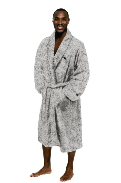 New England Patriots NFL Men's Sherpa Bath Robe Gray L/XL