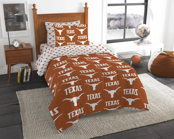 NCAA Rotary Texas Longhorns 5 Piece Twin Bed In Bag Set
