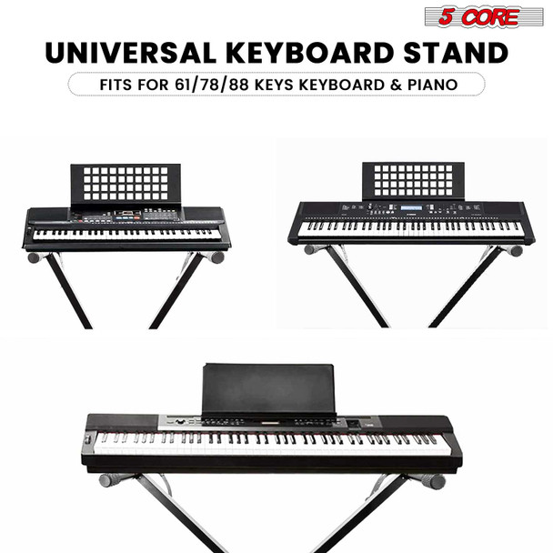 5 Core universal keyboard stand, adjustable X style for 54, 61, 76, 88 keys, black color, electric piano riser.