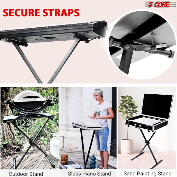 5 Core Adjustable X Style Keyboard Stand for 54 61 76 88 Keys Electric Piano Riser black metal stand.