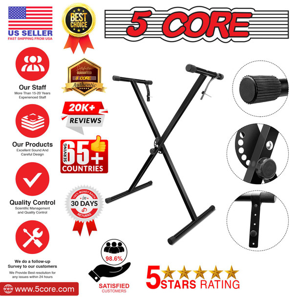 5 Core Adjustable X Style Keyboard Stand for 54, 61, 76, 88 keys electric piano riser in black color