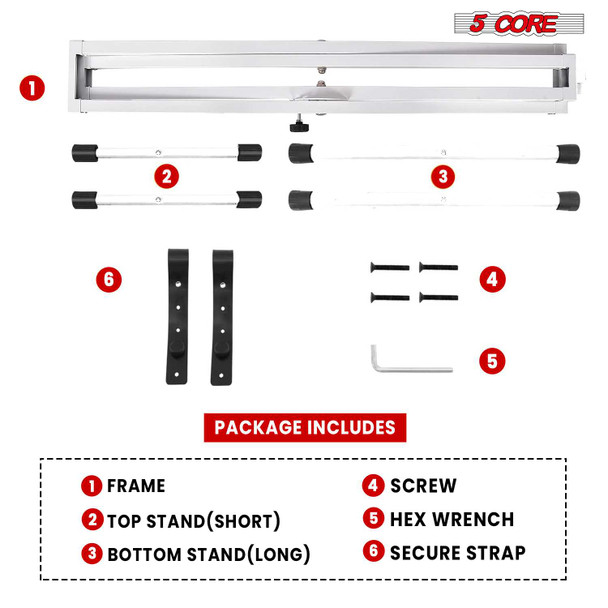 5 Core Adjustable X Style Keyboard Stand for 54, 61, 76, 88 Keys Electric Piano Riser in Silver color with all components included.