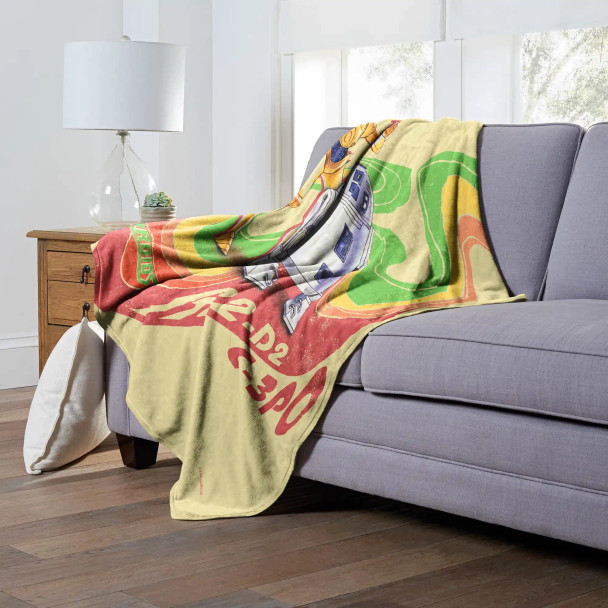 Disney Star Wars Retro Rainbow Droids Silk Touch Throw Blanket