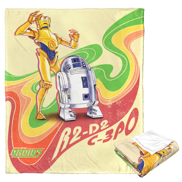 Disney Star Wars Retro Rainbow Droids Silk Touch Throw Blanket
