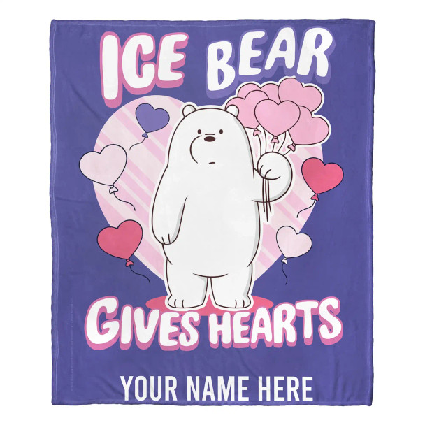 Cartoon Network We Bare Bears Ice Bear Gives Hearts Personalized Silk Touch Throw Blanket Cartoon Network We Bare Bears Ice Bear Gives Hearts Personalized Silk Touch Throw Blanket
