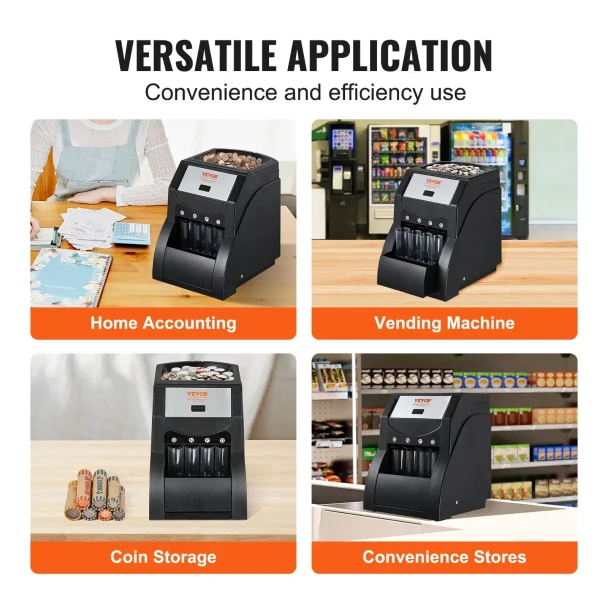 VEVOR Coin Sorter Machine for USD Coin, black color, efficient coin sorting.