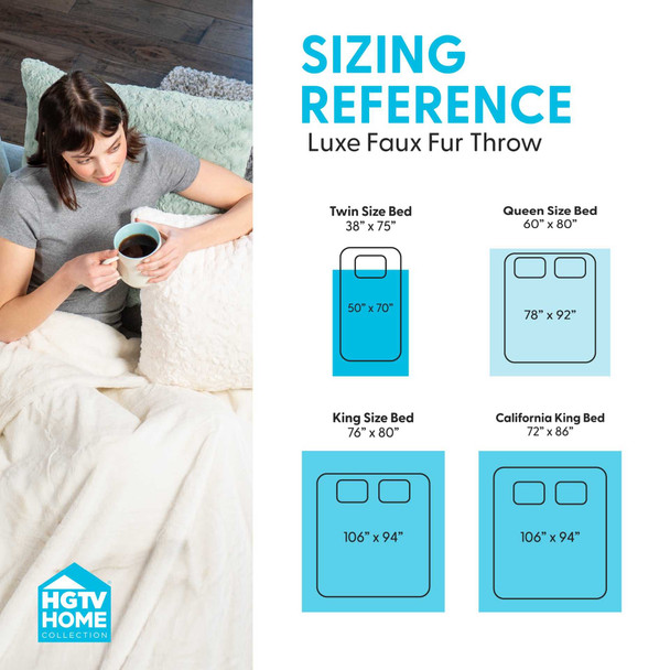 HGTV Super Luxe Faux Fur Throw Blanket Nomadic Desert 106 x 94 Inches