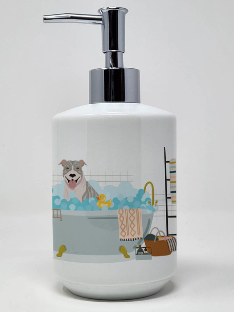 NEW Blue Brindle Pit Bull Terrier Ceramic Hand Soap Dispenser product image at NuMercy