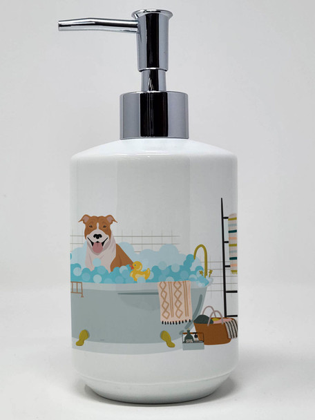 NEW Red and White Pit Bull Terrier Ceramic Hand Soap Dispenser product image at NuMercy