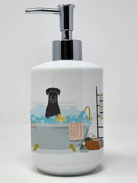 Black Standard Schnauzer in Bathtub Ceramic Hand Soap Dispenser product image at NuMercy