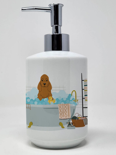 Red Cocker Spaniel in Bathtub Ceramic Hand Soap Dispenser product image at NuMercy