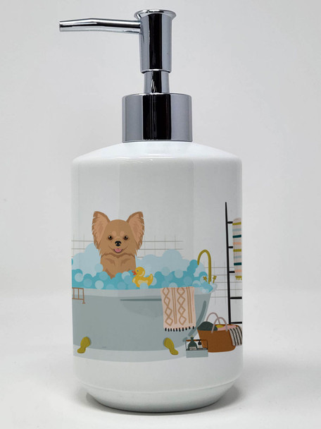 Longhaired Gold Chihuahua Ceramic Hand Soap Dispenser product image at NuMercy
