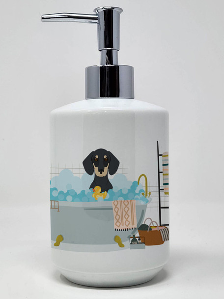 Black and Cream Dachshund Ceramic Hand Soap Dispenser product image at NuMercy