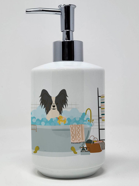 Black White Papillon in Bathtub Ceramic Hand Soap Dispenser product image at NuMercy