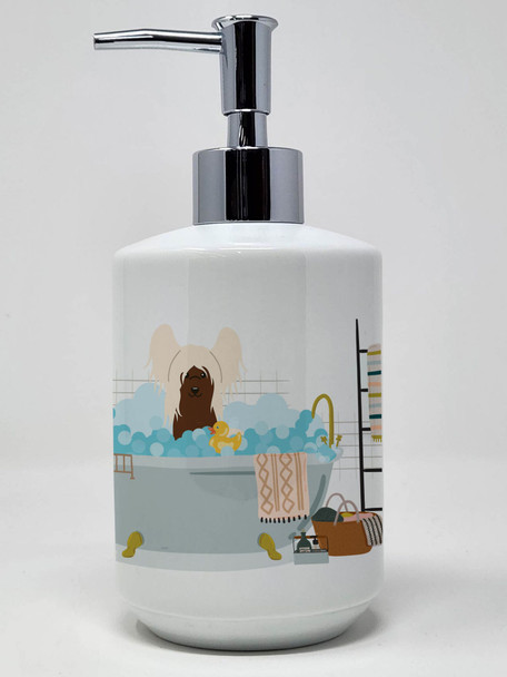 Cream Chinese Crested in Bathtub Ceramic Hand Soap Dispenser product image at NuMercy