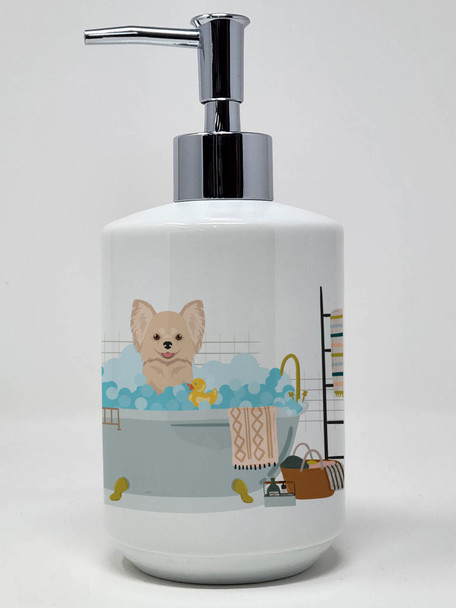 Longhaired Cream Chihuahua Ceramic Hand Soap Dispenser product image at NuMercy
