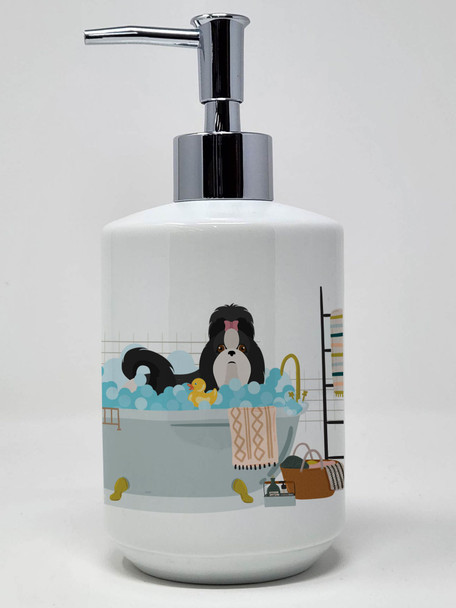 Black and White Shih Tzu Ceramic Hand Soap Dispenser product image at NuMercy