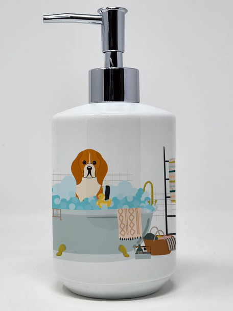Tricolor Beagle in Bathtub Ceramic Hand Soap Dispenser product image at NuMercy
