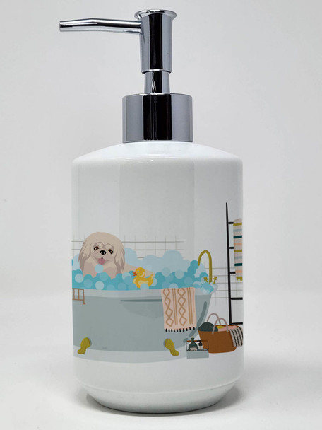 White Pekingese Ceramic Hand Soap Dispenser product image at NuMercy