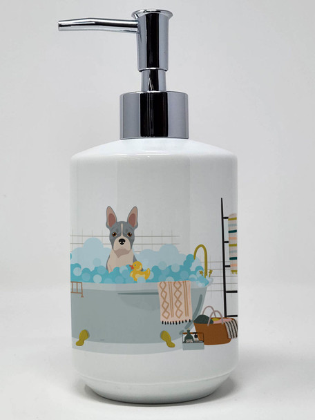 Blue Boston Terrier Ceramic Hand Soap Dispenser product image at NuMercy