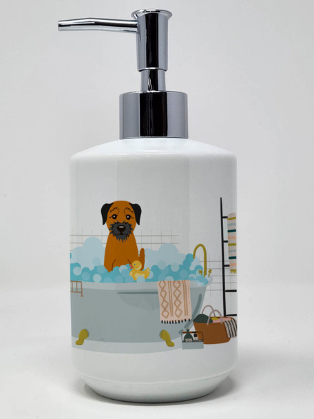 Border Terrier in Bathtub Ceramic Hand Soap Dispenser product image at NuMercy