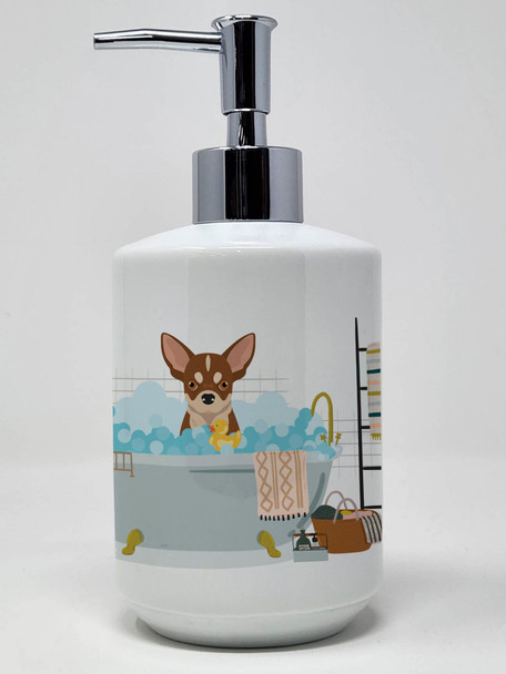 Red and White Chihuahua Ceramic Hand Soap Dispenser product image at NuMercy