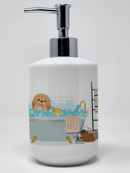 Gold Pekingese Ceramic Hand Soap Dispenser product image at NuMercy