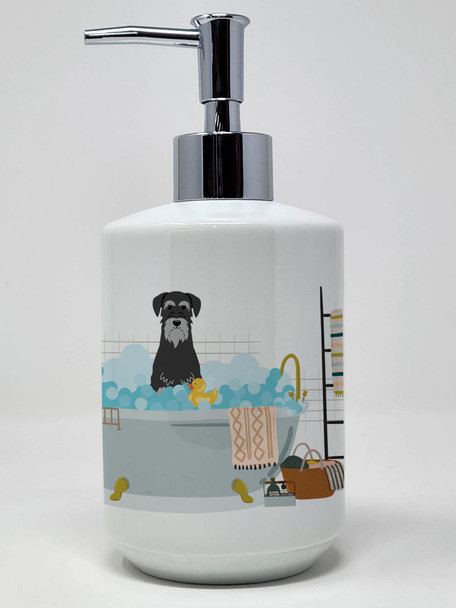 Black Grey Standard Schnauzer in Bathtub Ceramic Hand Soap Dispenser product image at NuMercy