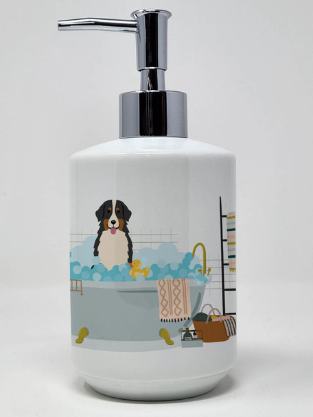 Bernese Mountain Dog in Bathtub Ceramic Hand Soap Dispenser product image at NuMercy