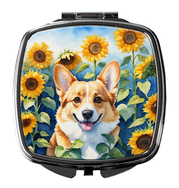 Corgi in Sunflowers Compact Decorative Travel Makeup Mirror product image at NuMercy