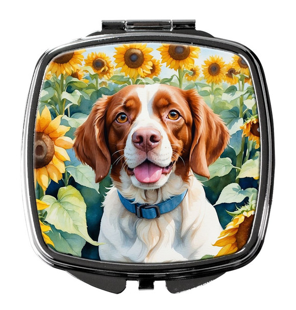 Brittany Spaniel in Sunflowers Compact Decorative Travel Makeup Mirror product image at NuMercy