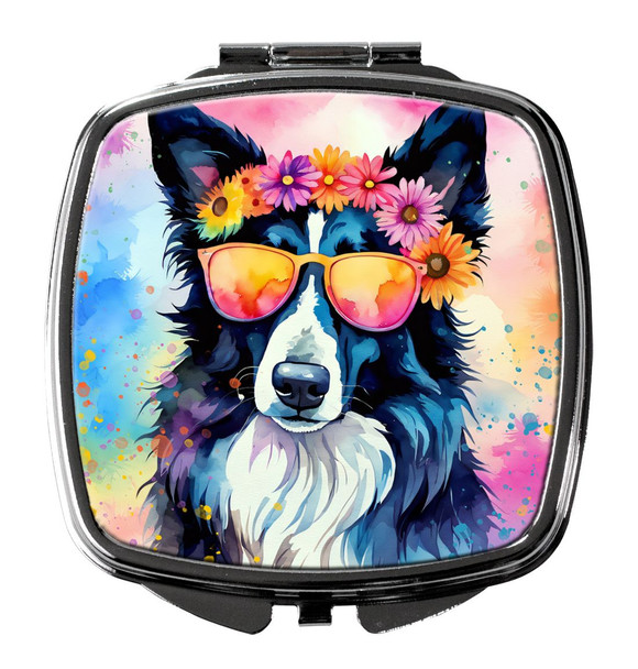 Border Collie Hippie Dawg Compact Decorative Travel Makeup Mirror product image at NuMercy