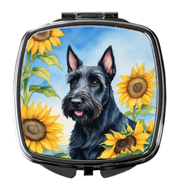Scottish Terrier in Sunflowers Compact Decorative Travel Makeup Mirror product image at NuMercy