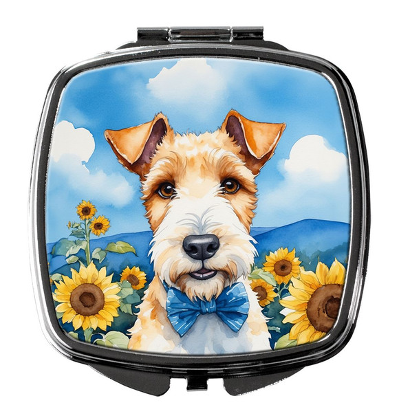 Fox Terrier in Sunflowers Compact Decorative Travel Makeup Mirror product image at NuMercy
