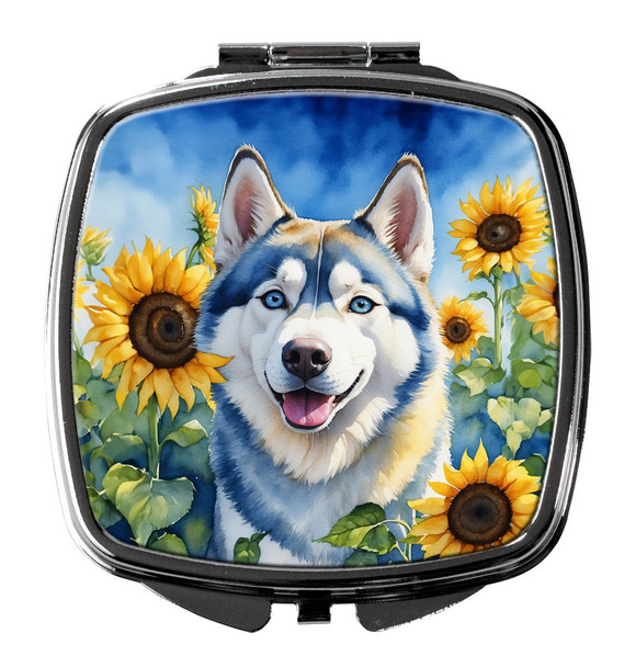 Siberian Husky in Sunflowers Compact Decorative Travel Makeup Mirror DAC6163 product image at NuMercy