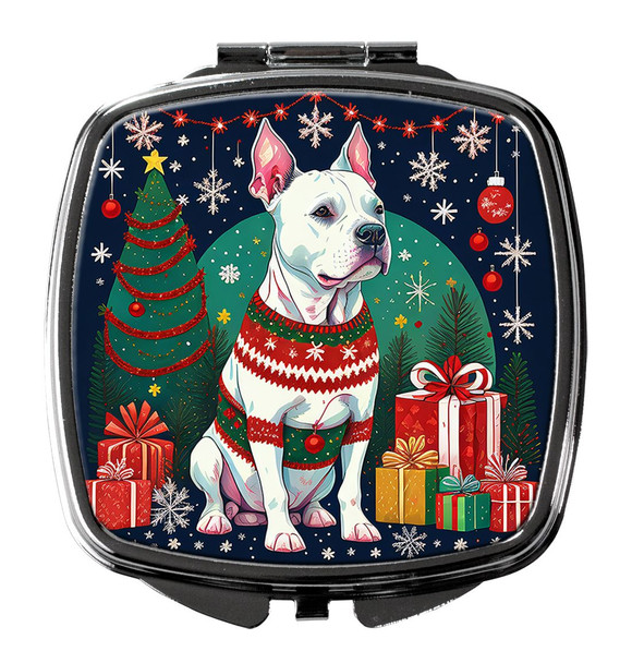 White Pit Bull Terrier Christmas Compact Decorative Travel Makeup Mirror product image at NuMercy