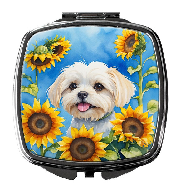 Maltese in Sunflowers Compact Decorative Travel Makeup Mirror product image at NuMercy