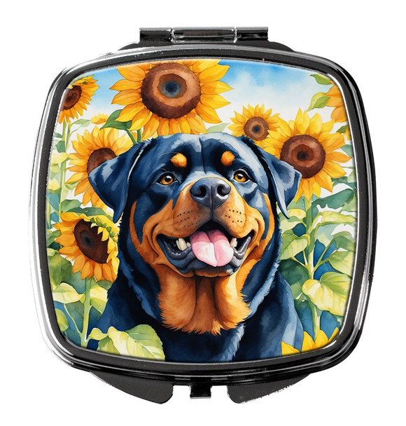 Rottweiler in Sunflowers Compact Decorative Travel Makeup Mirror product image at NuMercy