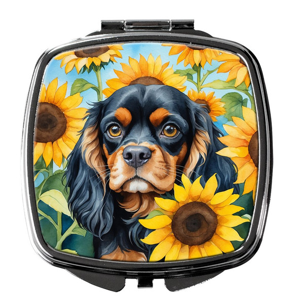 Cavalier Spaniel in Sunflowers Compact Decorative Travel Makeup Mirror DAC6048 product image at NuMercy
