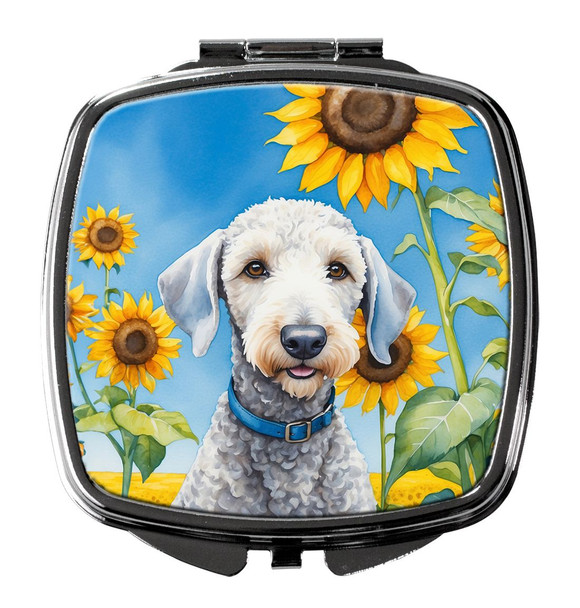 Bedlington Terrier in Sunflowers Compact Decorative Travel Makeup Mirror product image at NuMercy