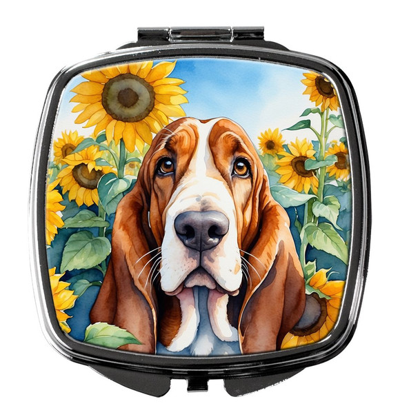 Basset Hound in Sunflowers Compact Decorative Travel Makeup Mirror DAC6018 product image at NuMercy