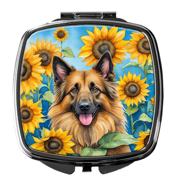 Belgian Tervuren in Sunflowers Compact Decorative Travel Makeup Mirror product image at NuMercy