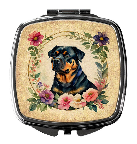 Rottweiler and Flowers Compact Decorative Travel Makeup Mirror DAC2194 product image at NuMercy