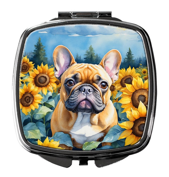 French Bulldog in Sunflowers Compact Decorative Travel Makeup Mirror DAC6080 product image at NuMercy