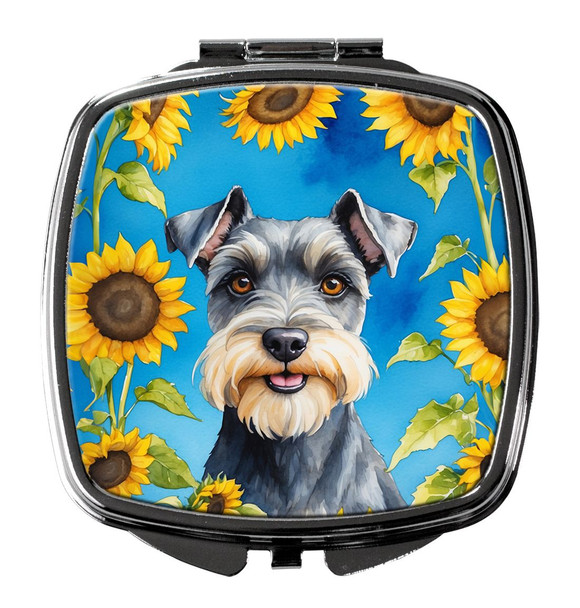 Schnauzer in Sunflowers Compact Decorative Travel Makeup Mirror product image at NuMercy