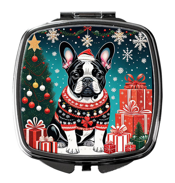 French Bulldog Christmas Compact Decorative Travel Makeup Mirror product image at NuMercy