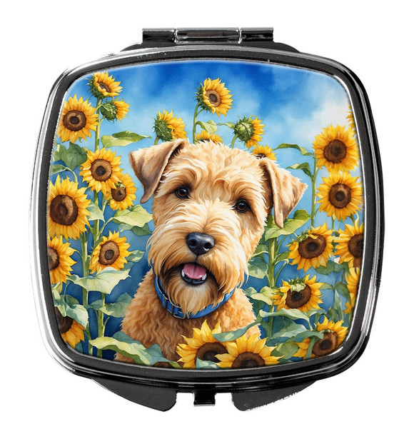 Wheaten Terrier in Sunflowers Compact Decorative Travel Makeup Mirror product image at NuMercy