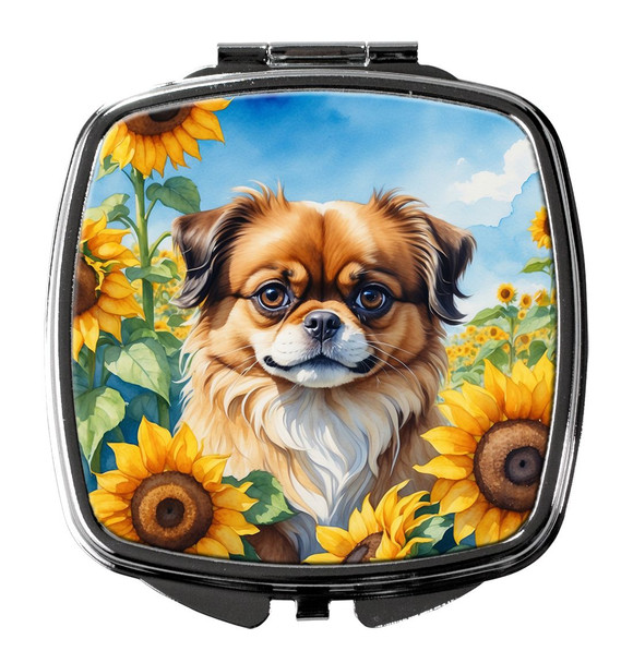 Tibetan Spaniel in Sunflowers Compact Decorative Travel Makeup Mirror product image at NuMercy